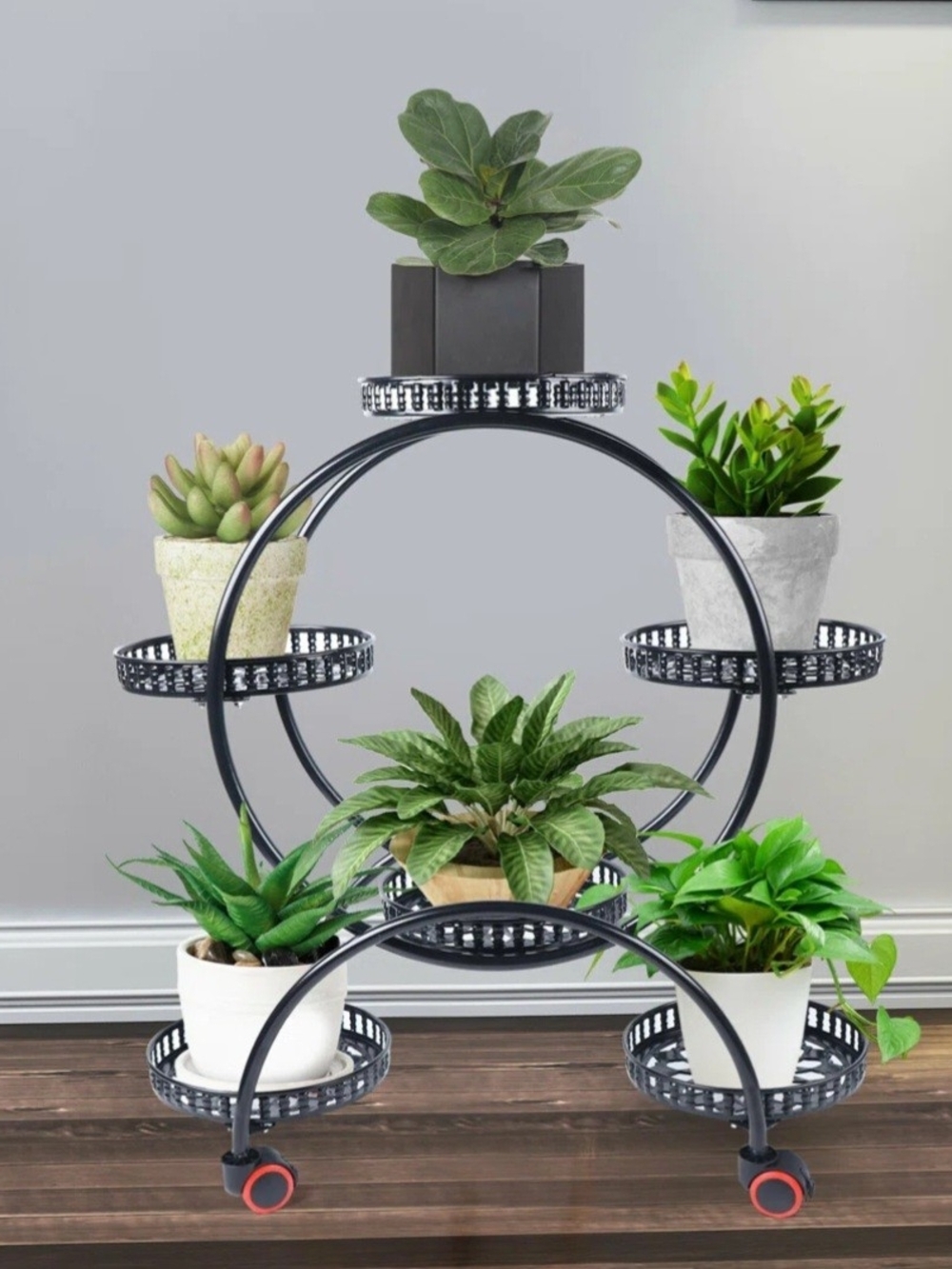 WAYFAIR new UNBUILT Black Metal Circular Multi-Tier Plant Stand - Black